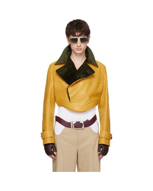 Jean Paul Gaultier Orange Curved Waistband Leather Jacket for men