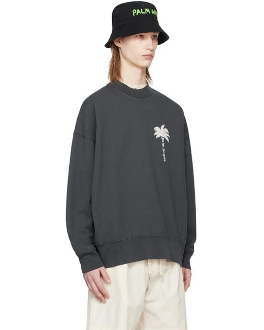 Palm Angels Black Gray 'the Palm' Sweatshirt for men