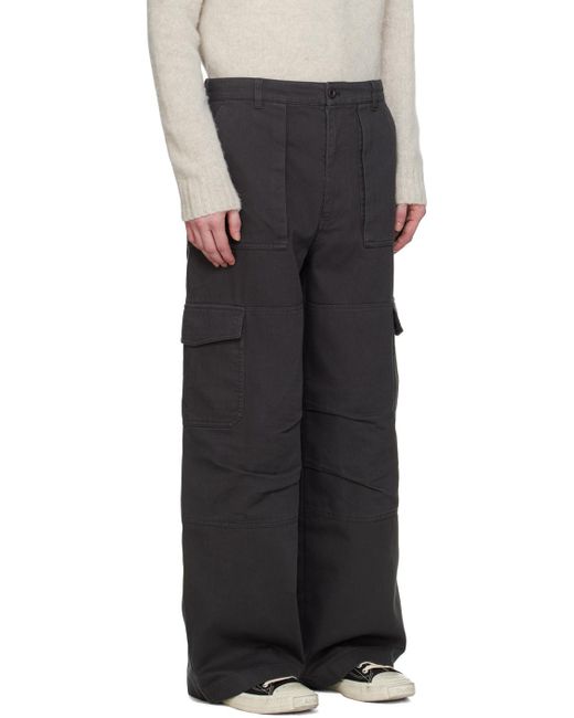 Acne Black Gray Flap Pocket Cargo Pants for men