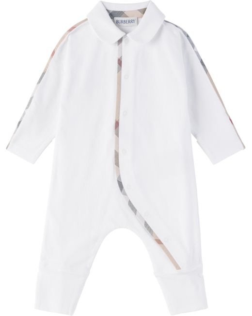 Burberry ベビー｜ホワイト ストレッチコットン ロンパース セット White