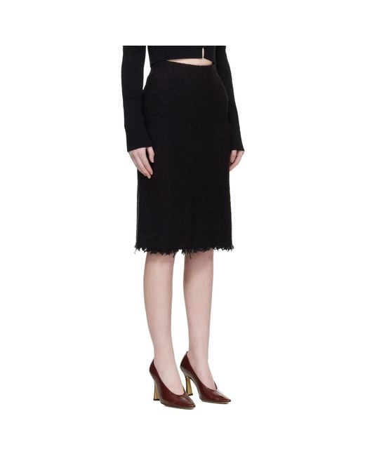 Jil Sander Black Frayed Edge Midi Skirt