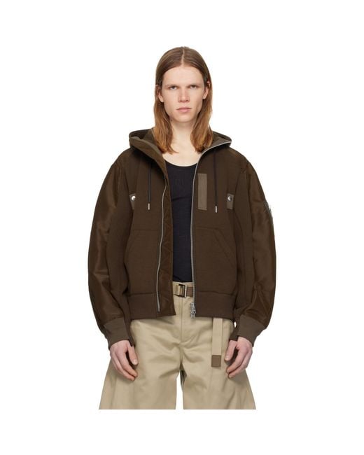 Sacai Brown Sponge Sweat Hoodie for men