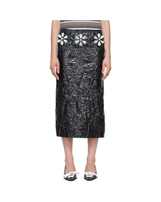 Marni Black Daisy Details Crinkled Midi Skirt
