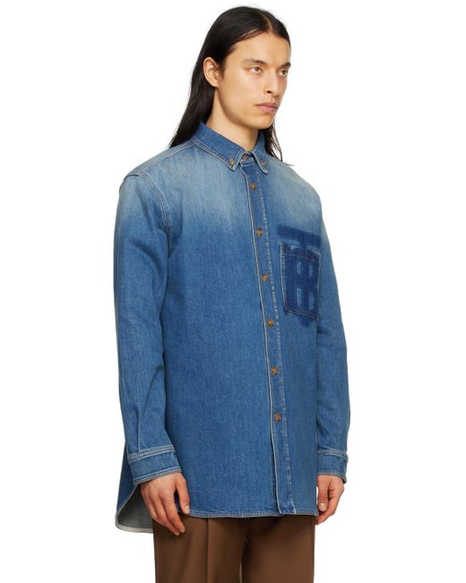 Burberry Blue Monogram Motif Denim Shirt for men