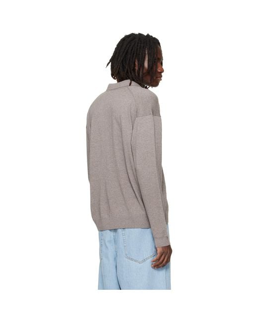 Maison Kitsuné Gray Taupe Profile Fox Comfort Polo Cardigan for men