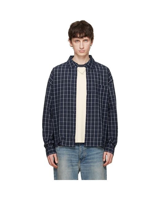 Won Hundred Blue Maza Check Shirt for men