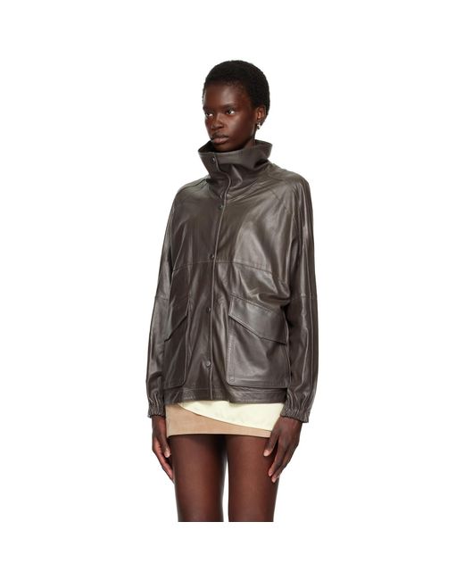 Nour Hammour Brown Taupe Anorak Leather Jacket