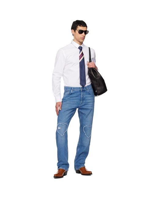 Moschino Blue Cotton Denim Shirt for men