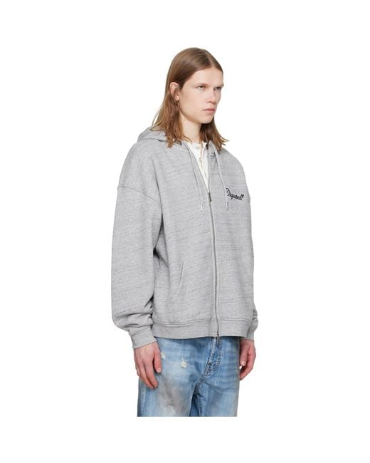 DSquared² Gray Signature Relax Fit Zipped Hoodie for men