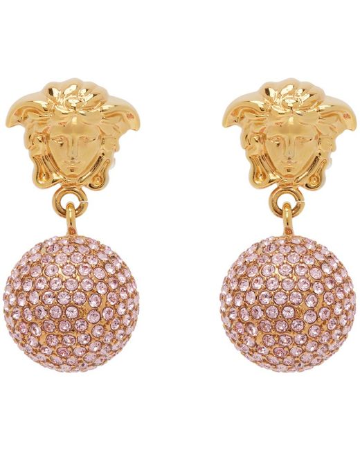 Versace White Gold & Pink Medusa Crystal Ball Earrings