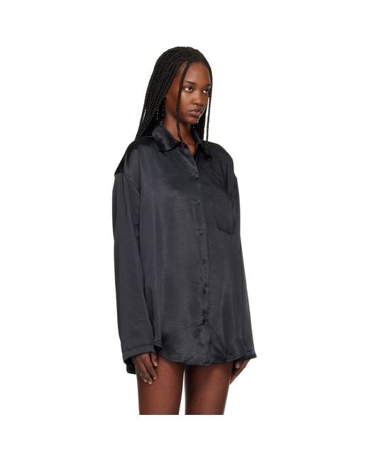 Skims Black Lightweight Satin Oversized Shirt