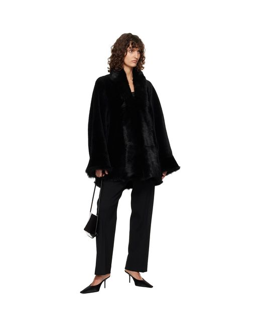 Nour Hammour Black Sima Midi Shearling Coat