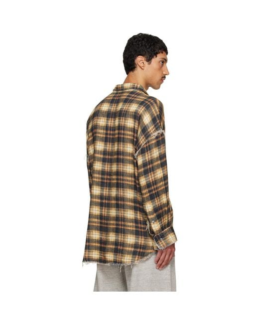 R13 Brown Shredded Seam Drop Neck Shirt for men