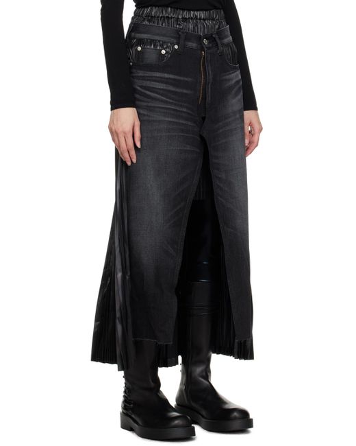 Junya Watanabe Black Layered Denim Midi Skirt