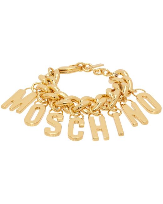Moschino Metallic Gold Lettering Charm Bracelet