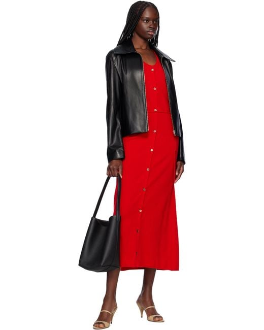 Nour Hammour ブラック Manen Minimalist レザージャケット Red