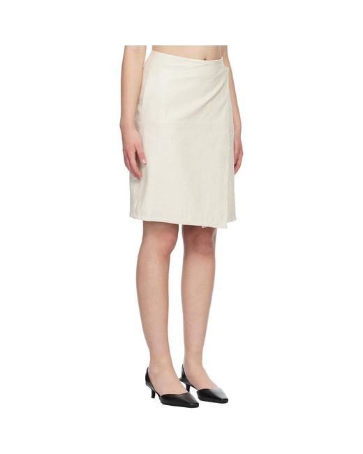 Loulou de Saison Natural Off- Gora Ostrich-Effect Wrap Leather Midi Skirt
