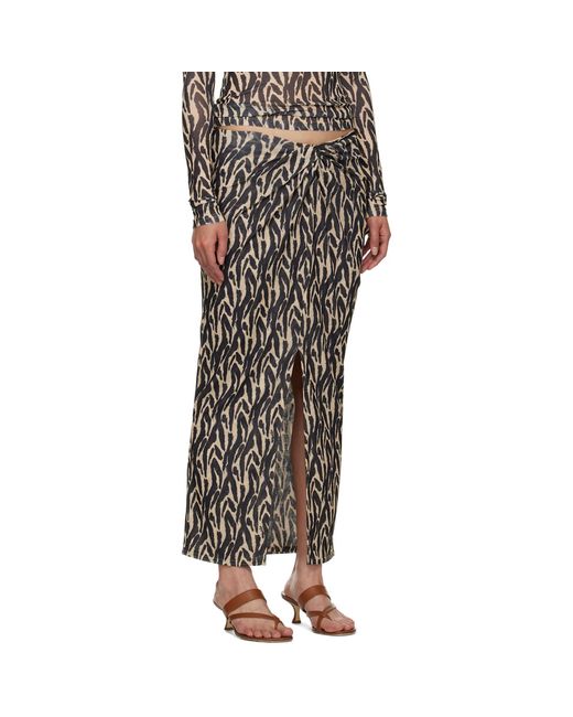 Nanushka Beige & Black Marya Midi Skirt