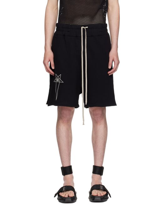Rick Owens Black Champion Edition French Terry Shorts for men