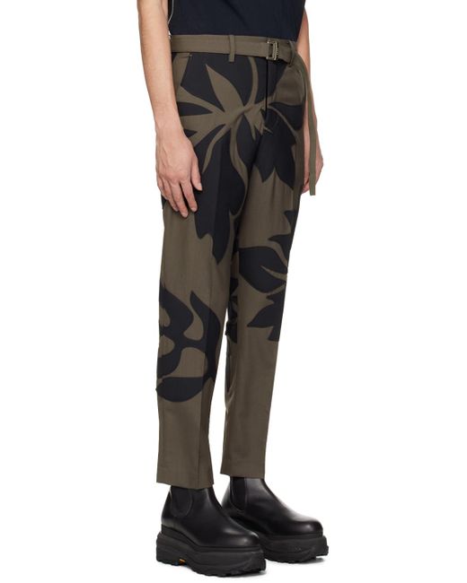 Sacai Black Taupe & Navy Floral Appliqué Trousers for men