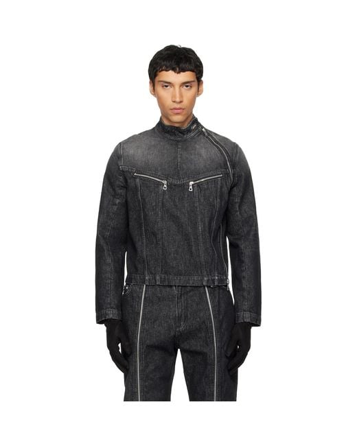 Jean Paul Gaultier Black High Neck Zipped Gloves Denim Jacket for men