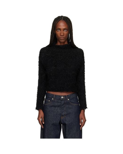 Issey Miyake Black Shifted Fuzzy Pleats Sweater