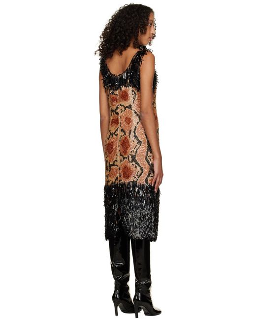 Dries Van Noten Black Beige Sequinned Midi Dress