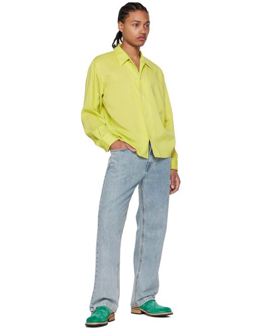 Second/Layer Yellow Topstitched Shirt for men
