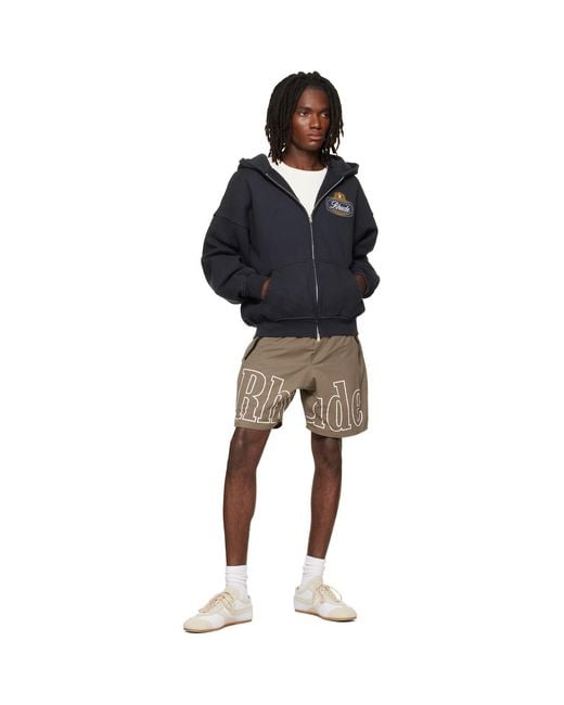 Rhude Blue Balck Safari Crest' Zip-Up Hoodie for men