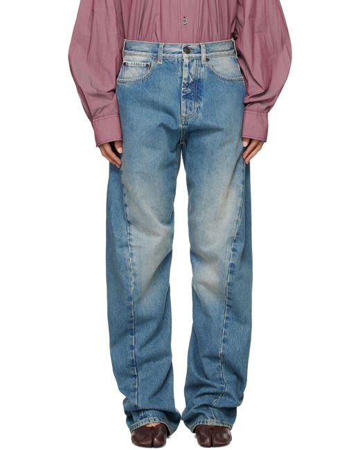 Maison Margiela Blue Wide Leg Diagonal Seam Jeans