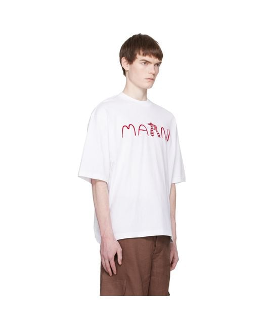 Marni White Flocked Animal Alphabet Logo' T-Shirt for men