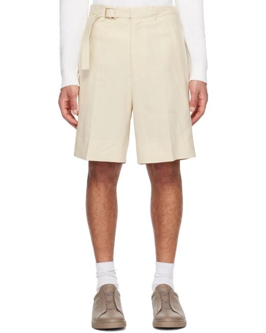 Zegna Natural Off-white Cinch Shorts for men