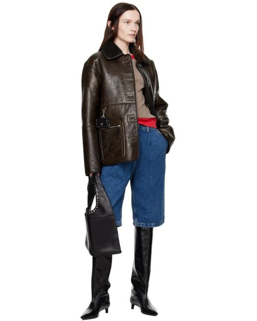 Saks Potts ブラウン Ada リバーシブル レザージャケット Black