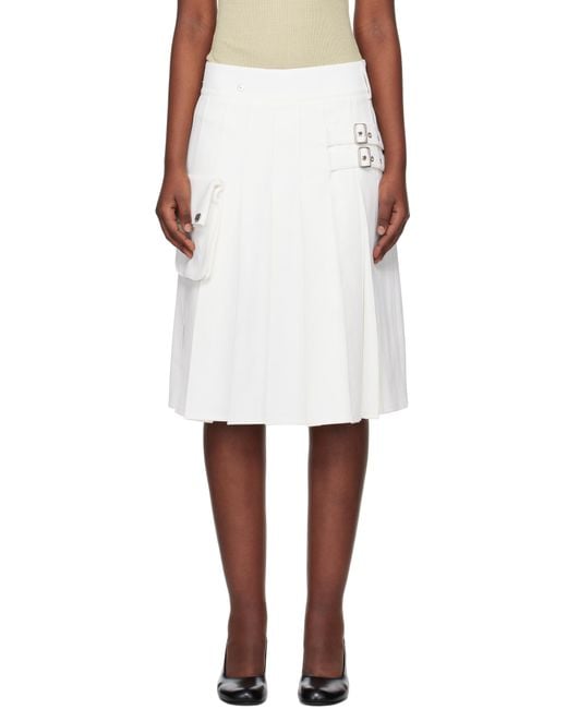 OPEN YY White Pleated Cargo Pocket Kilt Midi Skirt