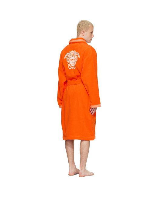 Versace Orange Cotton-terry Jacquard Bathrobe for men