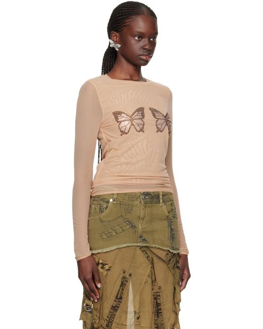 Blumarine Multicolor Beige Graphic Long Sleeve T-shirt