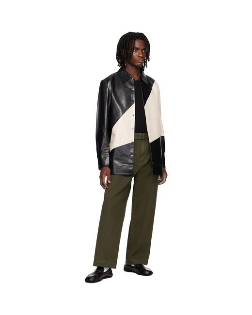 Entire studios Black Off- Block Leather Shirt for men