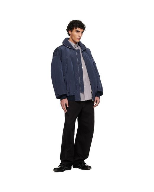Hed Mayner Blue Crinkled Bomber Jacket for men