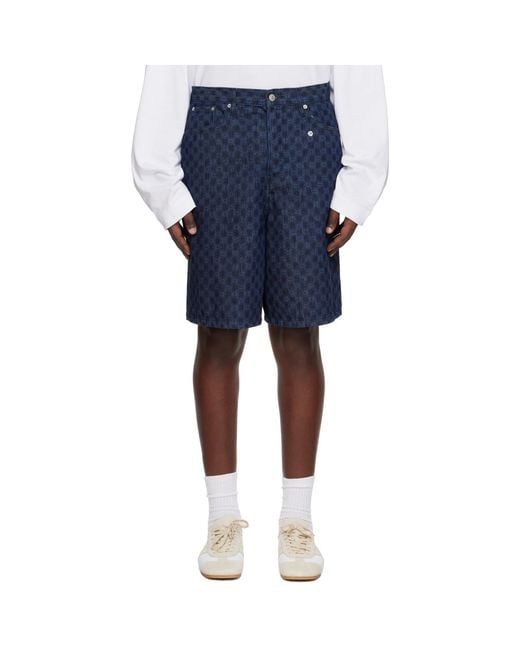Dries Van Noten Blue Printed Denim Shorts for men