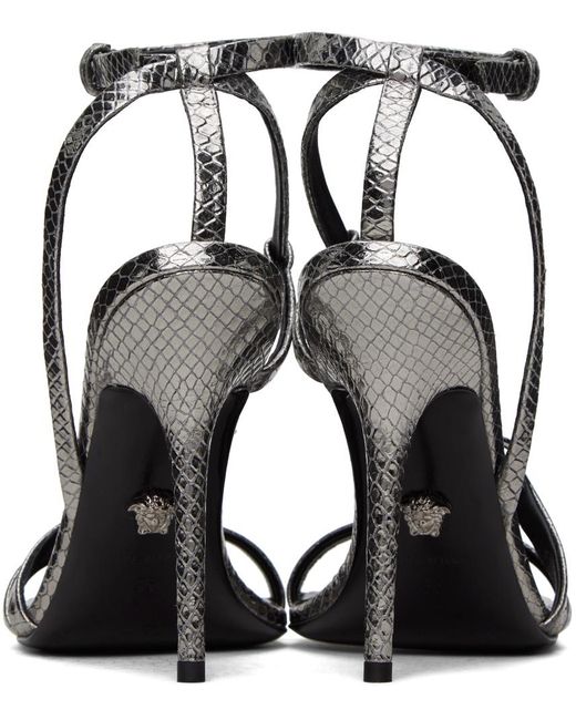 Versace Black Gunmetal Crystal Medusa '95 Heeled Sandals