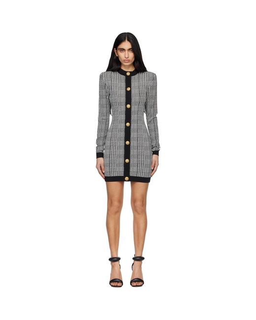 Balmain Black Long Sleeve Prince Of Wales Minidress