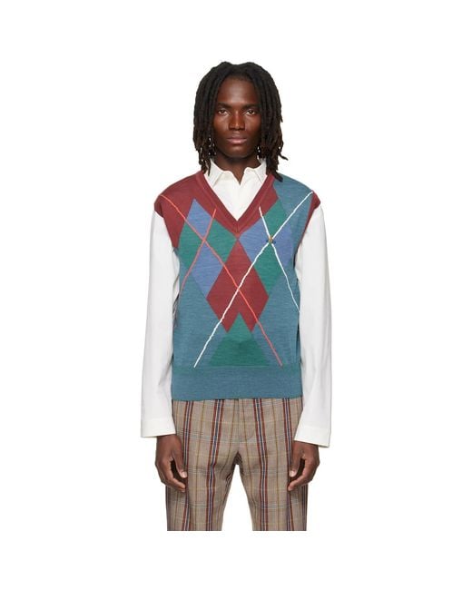 Vivienne Westwood Blue Burgundy & Argyle Vest for men