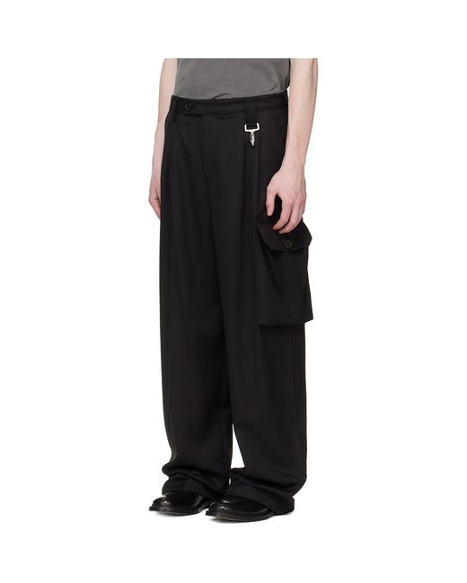 Reese Cooper Black Wool Pleated Cargo Pants for men