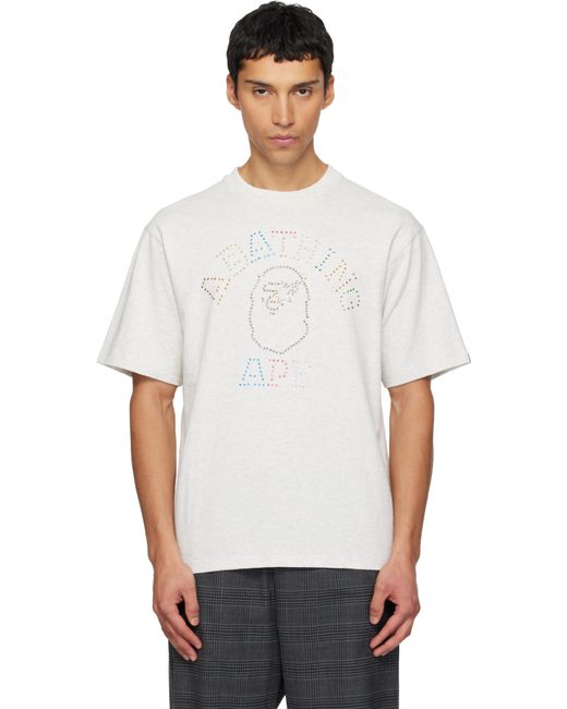 T-Shirt Décontracté Gris À Logo De Style Collégial À Ornements Facettés A Bathing Ape pour homme en coloris White