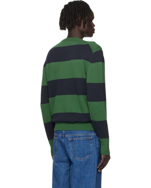 Lacoste Green Striped Cotton Jersey Sweater for men