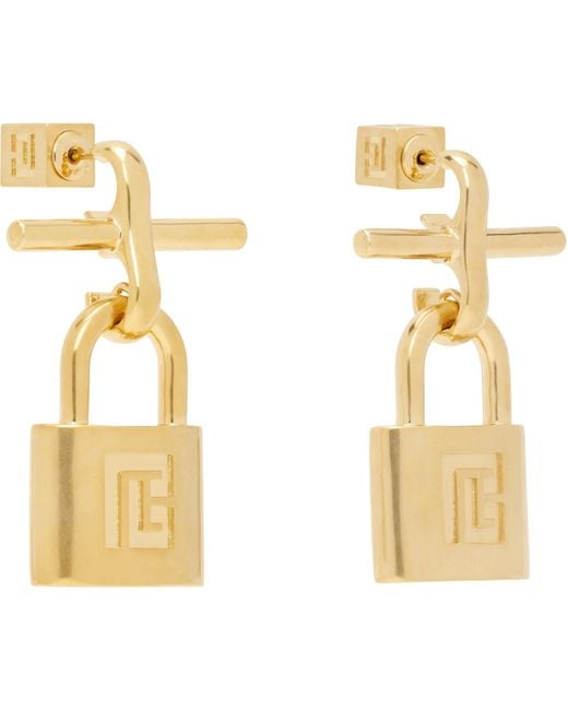 Balmain Metallic Brass Pulse Padlock Earrings