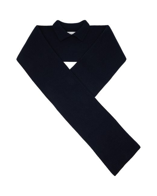 Maison Margiela Blue Ribbed Wool Collar Scarf for men