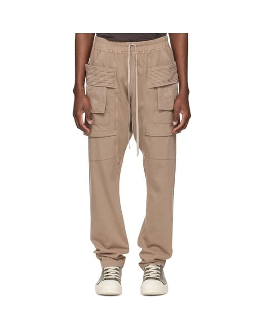 Rick Owens Natural Taupe Temple Creatch Drawstring Cargo Pants for men