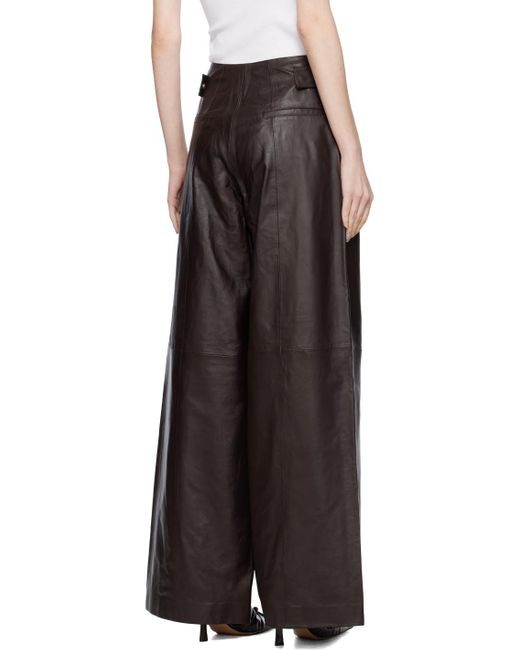 REMAIN Birger Christensen Black Brown Wide Eyelet Leather Trousers