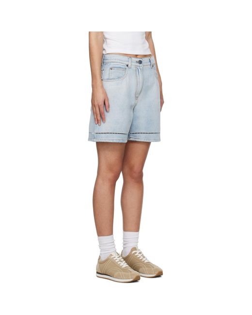 MSGM Blue Perforated Light Washed Denim Shorts